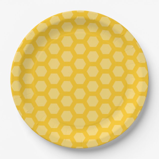 Assiettes En Carton Hexagone de nid d'abeille jaune 12 (Devant)