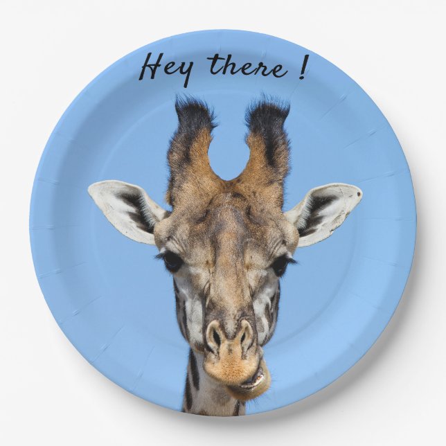 Assiettes En Carton Hey là drôle Giraffe photo avec texte (Devant)