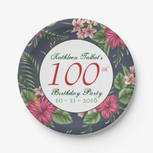 Assiettes En Carton Hibiscus 100e Anniversaire Plaque papier de fête