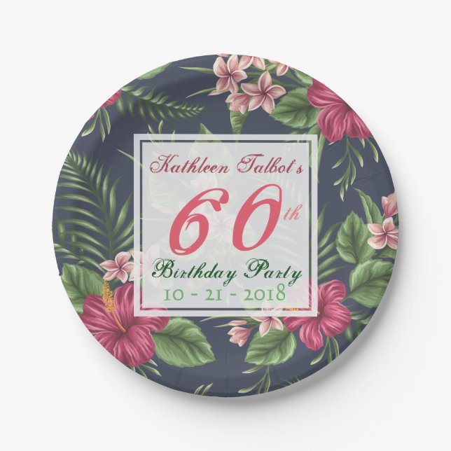 Assiettes En Carton Hibiscus 60e Anniversaire Plaque papier de fête (Devant)