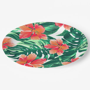 Assiettes En Carton Hibiscus à l'orange tropicale