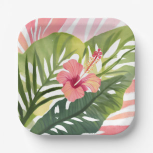 Assiettes En Carton Hibiscus Beauté Fleur Tropicale Aquarelle