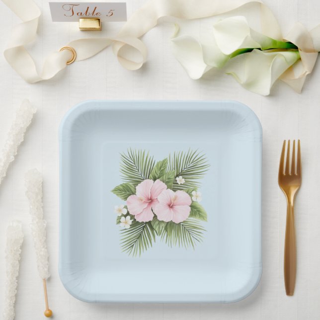 Assiettes En Carton Hibiscus bleu tropical Mariage floral (Mariage)