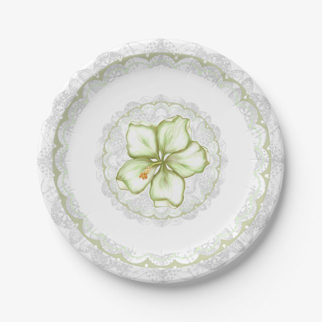 Assiettes En Carton Hibiscus & dentelle BLANC (Devant)