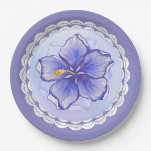 Assiettes En Carton Hibiscus & dentelle BLEU