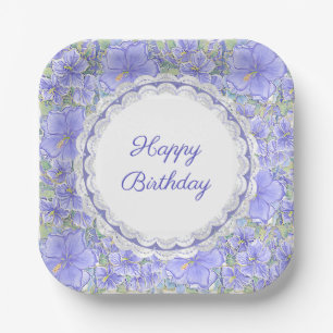 Assiettes En Carton Hibiscus & dentelle BLEU