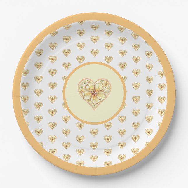 Assiettes En Carton Hibiscus & dentelle JAUNE (Devant)