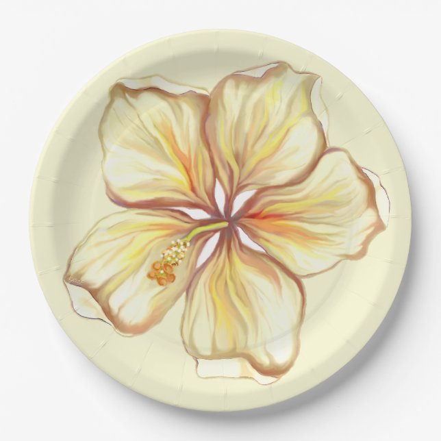 Assiettes En Carton Hibiscus & dentelle JAUNE (Devant)