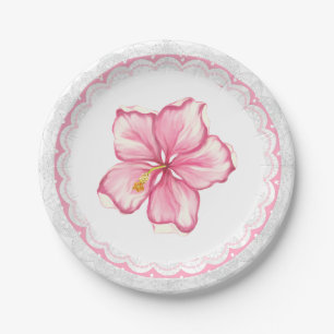 Assiettes En Carton Hibiscus & dentelle PINK