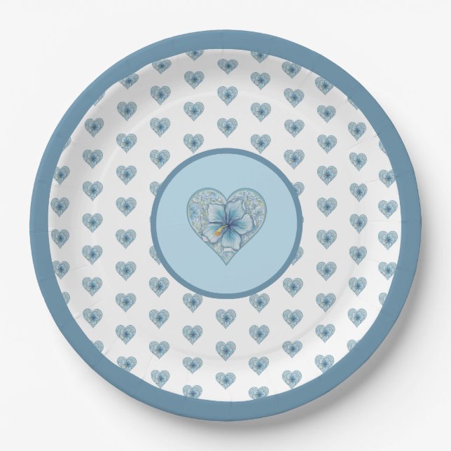 Assiettes En Carton Hibiscus & dentelle TURQUOISE (Devant)