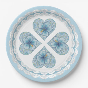 Assiettes En Carton Hibiscus & dentelle TURQUOISE
