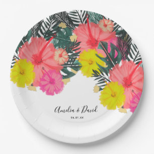 Assiettes En Carton Hibiscus Hawaii Tropical Main Tirée Bright Mariage