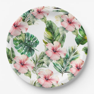 Assiettes En Carton Hibiscus rose tropical
