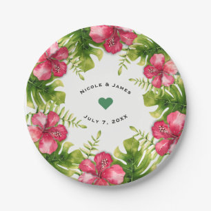 Assiettes En Carton Hibiscus Tropical Blanc Feuille Chic Wedding Party