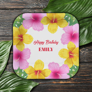 Assiettes En Carton Hibiscus tropical hawaïen fête d'anniversaire