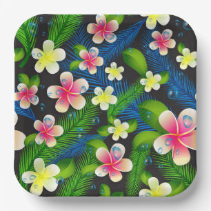 Assiettes En Carton Hibiscus Tropical Serviettes Roses Et Jaunes