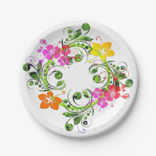 Assiettes En Carton Hibiscus trorale tropicale couronne élégante hawaï