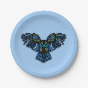 Assiettes En Carton Hibou bleu
