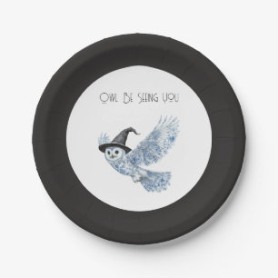 Assiettes En Carton Hibou Bleu Vous Verrons Halloween Noir Blanc