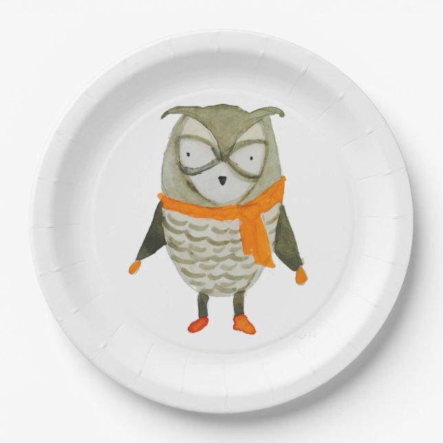 Assiettes En Carton Hibou d'amis de forêt (Devant)