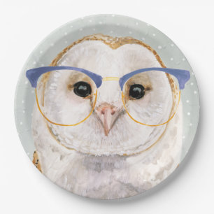 Assiettes En Carton Hibou sage Quatre-Eyed du forestier  