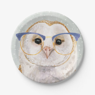 Assiettes En Carton Hibou sage Quatre-Eyed du forestier  