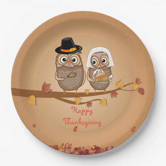 Assiettes En Carton Hiboux lunatiques de thanksgiving (Devant)