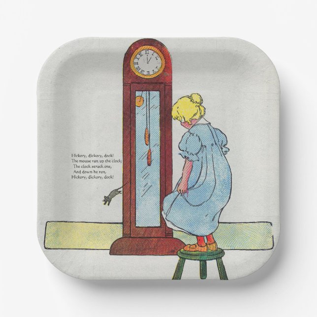 Assiettes En Carton Hickory, Dickory, Dock Mother Goose Nursery Rhyme (Recto)