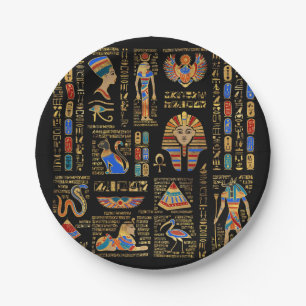 Assiettes En Carton Hiéroglyphes et divinités égyptiens en noir