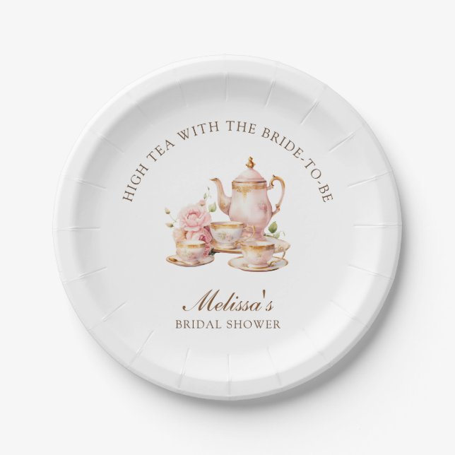 Assiettes En Carton High Tea Pastel Gold Bridal Shower (Devant)