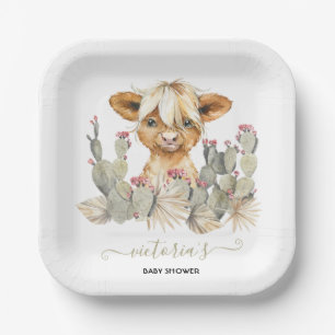 Assiettes En Carton Highland Cow Baby shower Cactus