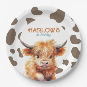 Assiettes En Carton Highland Cow Ma première fête d'anniversaire de ro