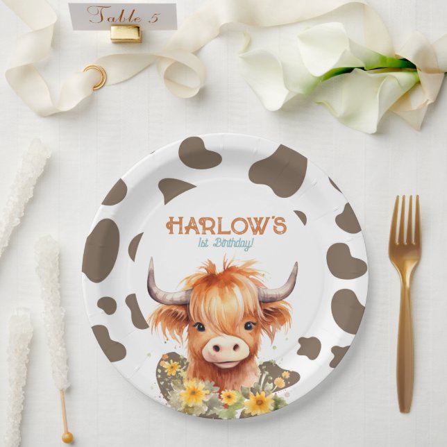 Assiettes En Carton Highland Cow Ma première fête d'anniversaire de ro (Mariage)