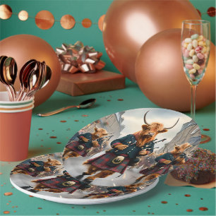 Assiettes En Carton Highland Harmony : Bagpipe Highland Cow Band