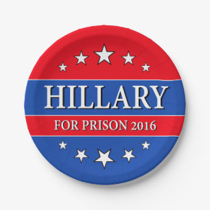 ASSIETTES EN CARTON "HILLARY POUR LA PRISON 2016 "