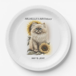Assiettes En Carton Himalayan Kitten Chat Tournesols Nom anniversaire