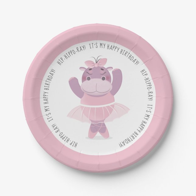 Assiettes En Carton Hip Hippo Ray Hippo Ballerina Plaque papier (Devant)