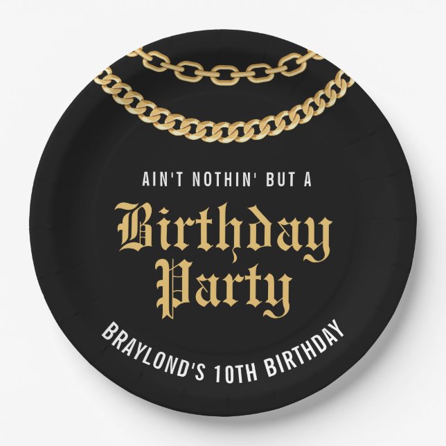 Assiettes En Carton Hip hop Gold Cubain Lien Chaîne Anniversaire (Devant)