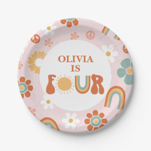 Assiettes En Carton Hippie Rainbow Super 4e anniversaire