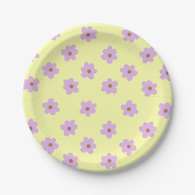 Assiettes En Carton Hippie Retro Purple Jaune Fleur Y2K Motif (Devant)