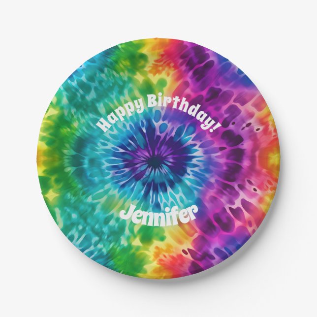 Assiettes En Carton Hippie Tie Dye Anniversaire Plaque Papier (Devant)