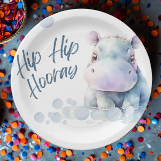 Assiettes En Carton Hippo Baby shower à thème