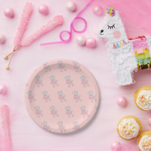 Assiettes En Carton Hippo Ballerine Illusima Rose Pâle