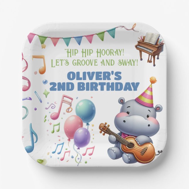 Assiettes En Carton "Hippo Super anniversaire Bash Bonanza !" Invitati (Recto)
