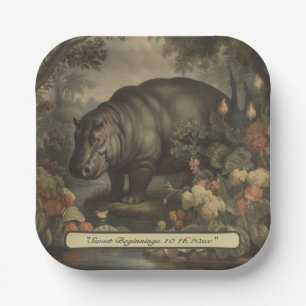 Assiettes En Carton Hippopotame botanique vintage, personnalisable