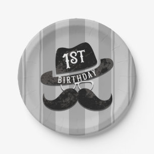 Assiettes En Carton Hipster Mr Mustache Casquette lunettes 1er anniver