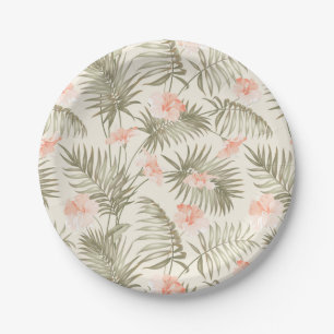 Assiettes En Carton Hisbiscus Tropical Palm Tree Motif