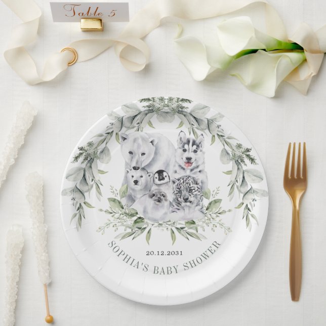 Assiettes En Carton Hiver Animaux artistiques Baby shower de vacances (Mariage)