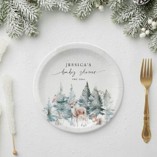 Assiettes En Carton Hiver Bébé boisé Il fait froid dehors Baby shower