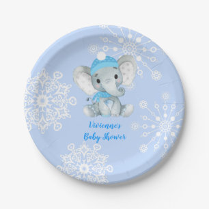 Assiettes En Carton Hiver Elephant bleu Plaque Baby shower, anniversai